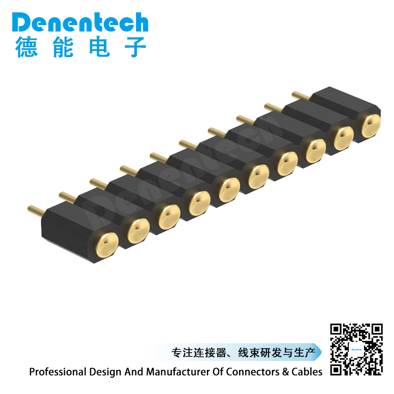 Denentech 2.54MM pogo pin H4.0MM single row female straight concave spring loaded pogo pin charger connector 